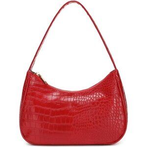 Women’s Red Cute Hobo Tote Handbag Mini Clutch Purse with Zipper Closure